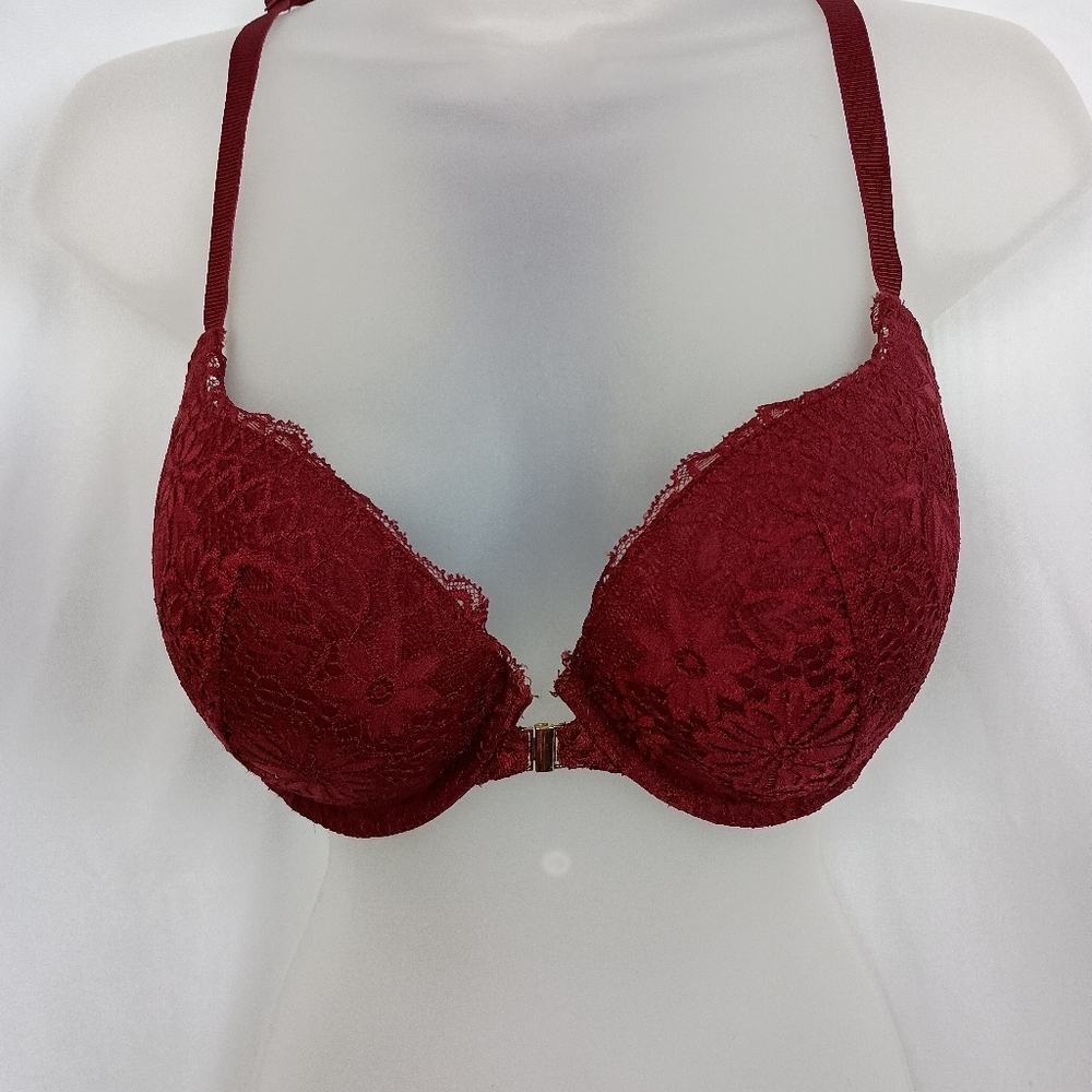 AUDEN Feminine Sexy 38C Coquette Barbiecore Elegant Lace Push-Up Bra Floral Red